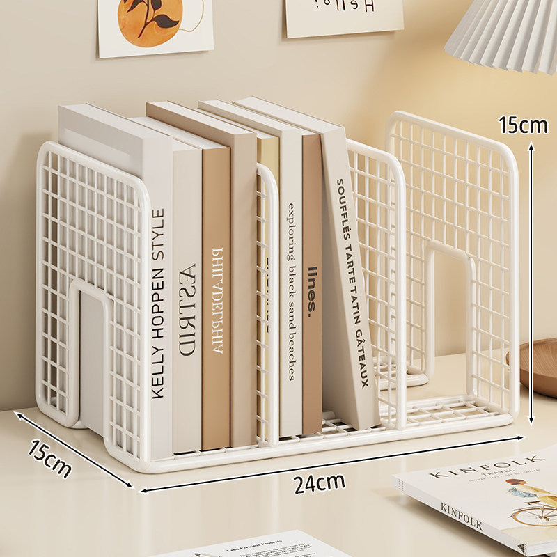 Mesh Metal Desk Book Organizer with Adjustable Dividers and Non-Slip Base
