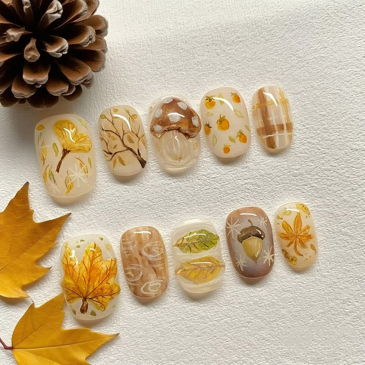 Autumn-Inspired Press-On Nail Art Set Kalsten