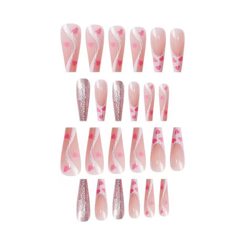 Artistic Glitter and Heart Design Press-On Nail Extensions Kalsten