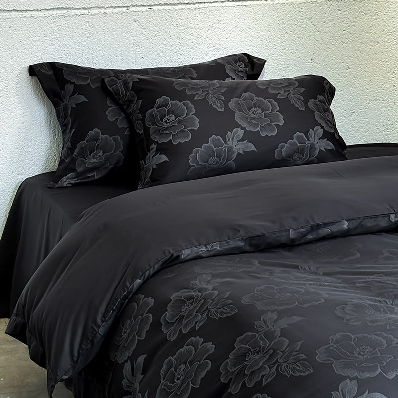 Satin-bedcover-set with subtle tone-on-tone floral jacquard
