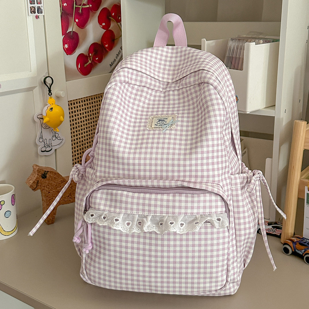 Casual Vintaged Gingham Print Backpack Kalsten