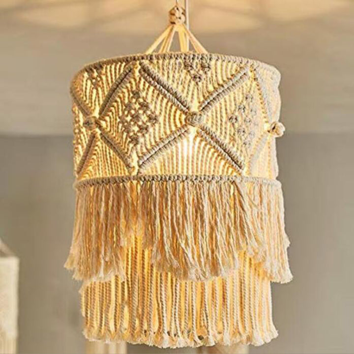 Elegant Macrame Hanging Lamp with Fringes Kalsten