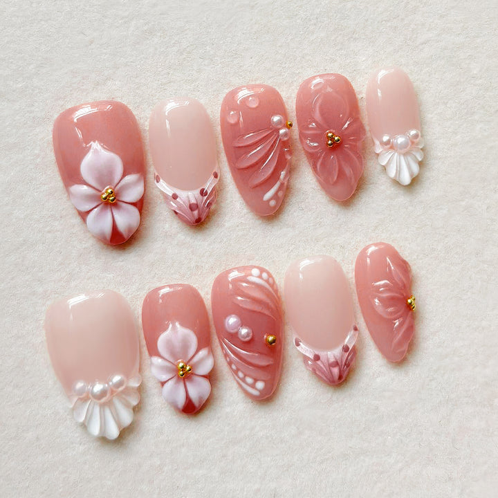 Floral Embellished Press-On Nail Set Kalsten
