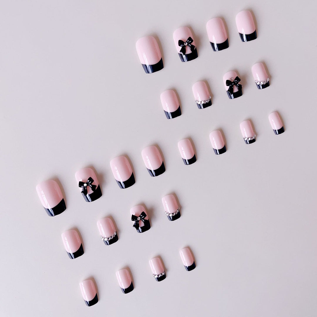 Artificial Nail Set with Elegant Bows and Glitter Decorations Kalsten