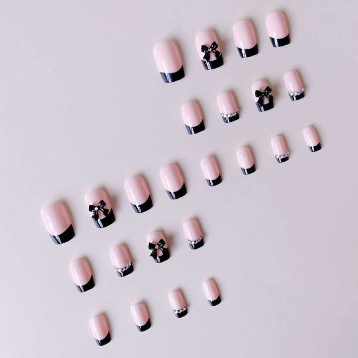 Artificial Nail Set with Elegant Bows and Glitter Decorations Kalsten