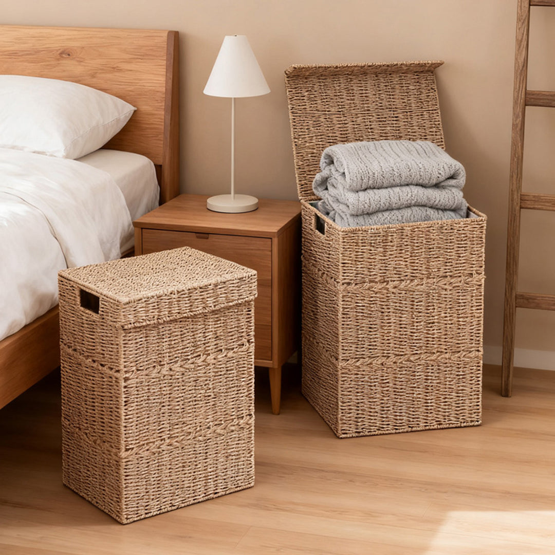 High-quality laundry basket with lid and natural weave Kalsten