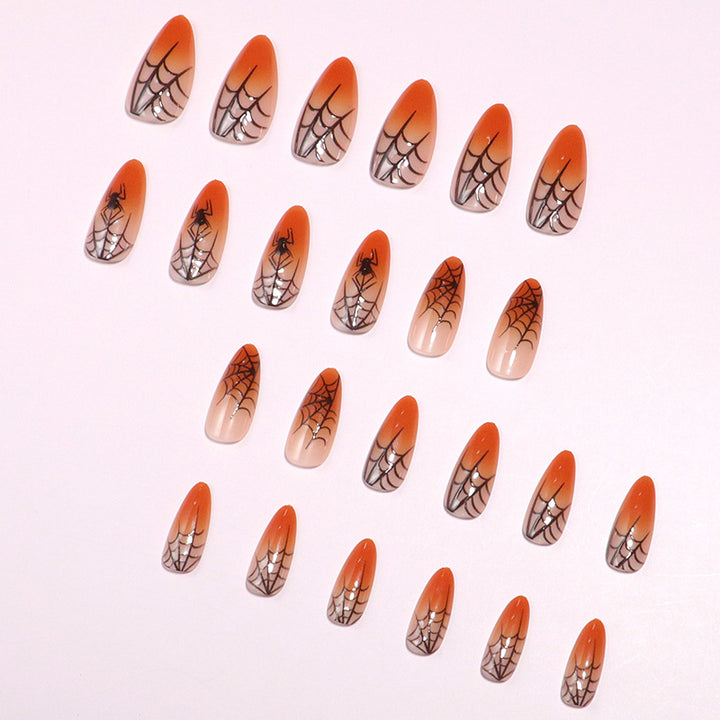 Halloween Themed Stiletto Press-On Nails with Spider Web Design Kalsten