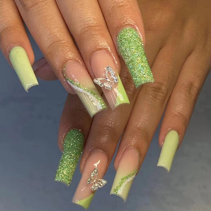 Glittering artificial nails with butterfly design Kalsten