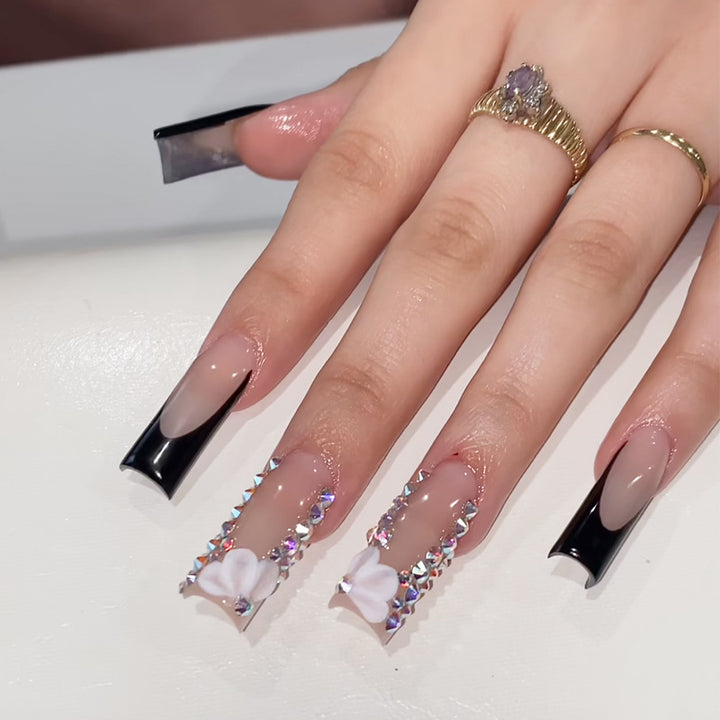 Elegant Stiletto Press-On Nail Art with Rhinestone Accents Kalsten