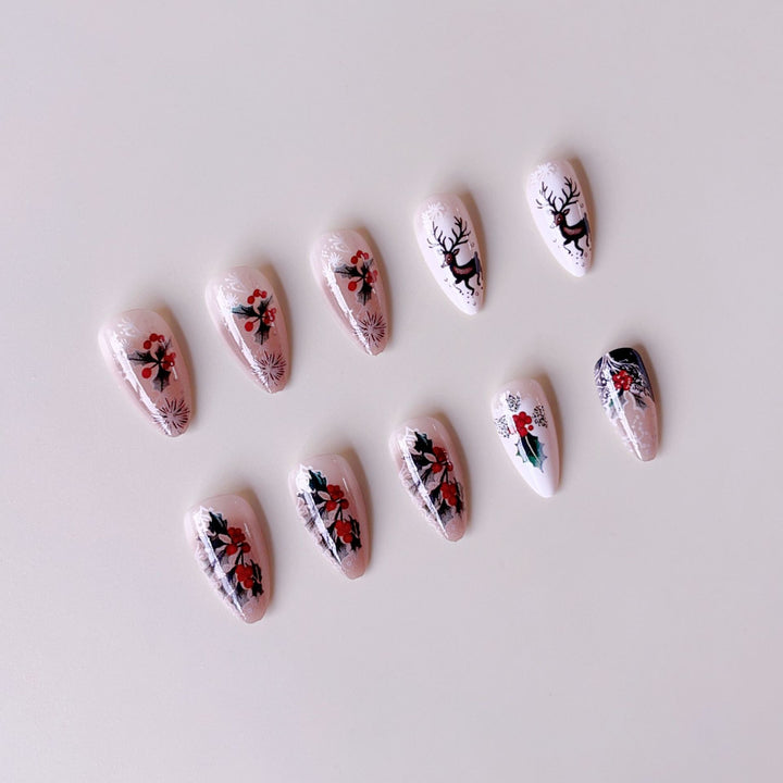 Artificial nail set with wintry motifs and festive designs Kalsten