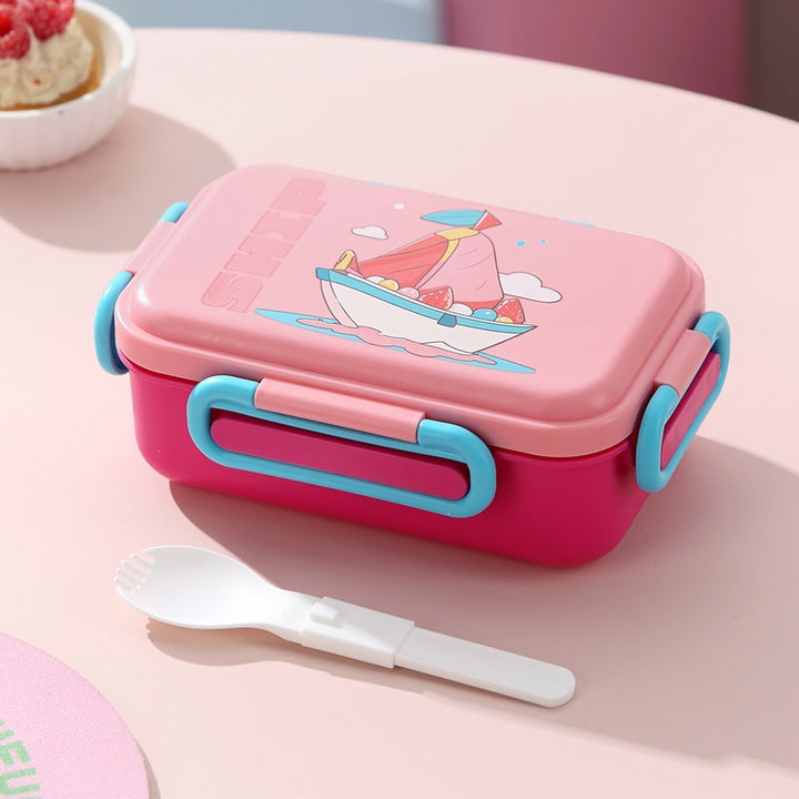 Illustrated Bento Lunch Box with Integrated Utensils