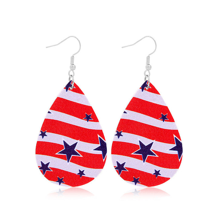 Women's lightweight drop earrings with stars-and-stripes design made of vegan leather Kalsten