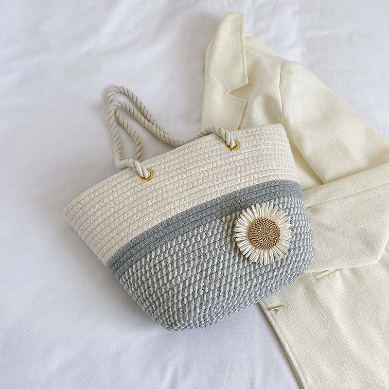 Handcrafted Floral Detail Straw Tote Bag Kalsten