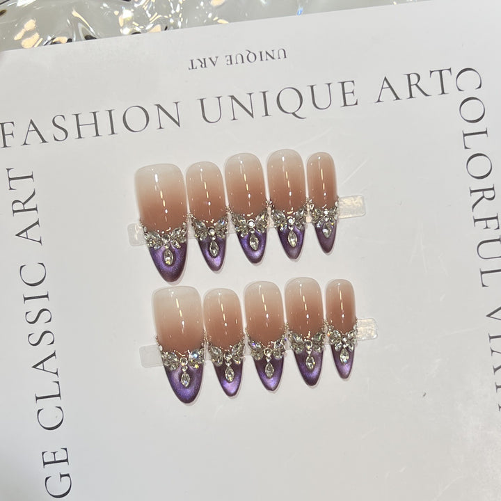 Elegant Stiletto Press-On Nail Set with Gemstone Embellishments Kalsten