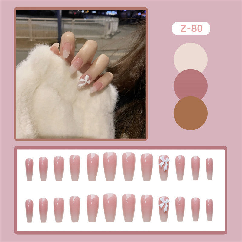 Elegant Acrylic French Tip Press-On Nails with Bow Accents