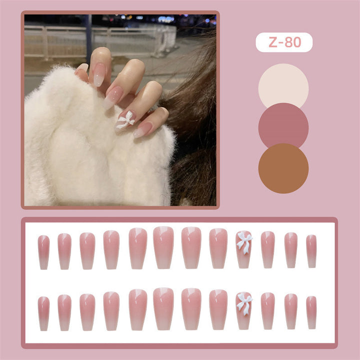 Elegant Acrylic French Tip Press-On Nails with Bow Accents