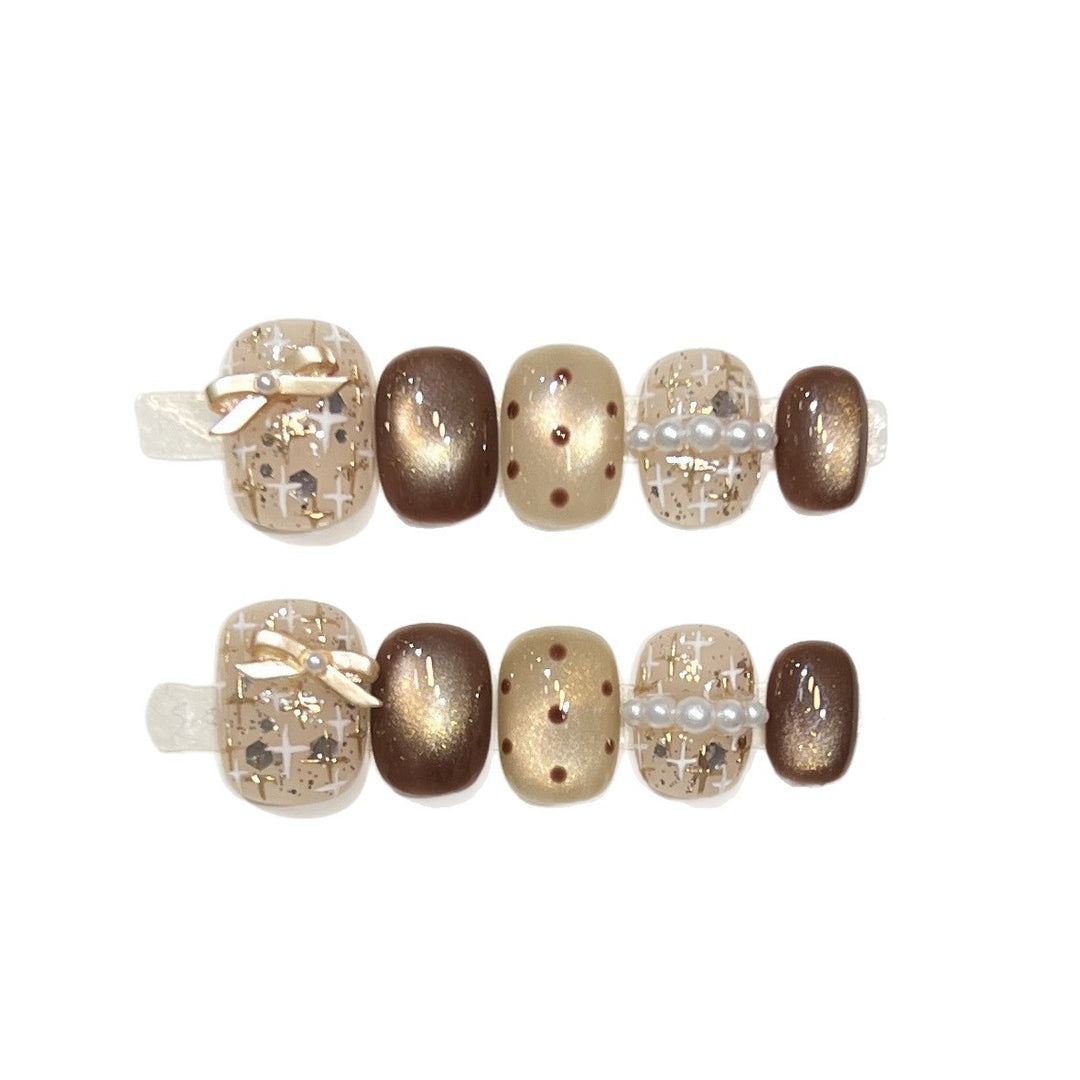 Decorative Press-On Nail Set with Pearl and Bow Accents Kalsten
