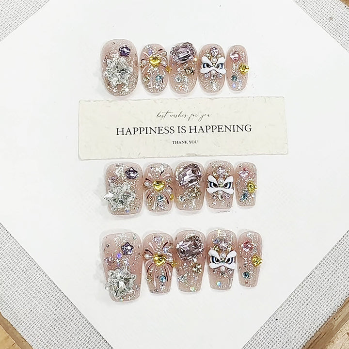 Decorative Crystal-Embellished Press-On Nail Set Kalsten