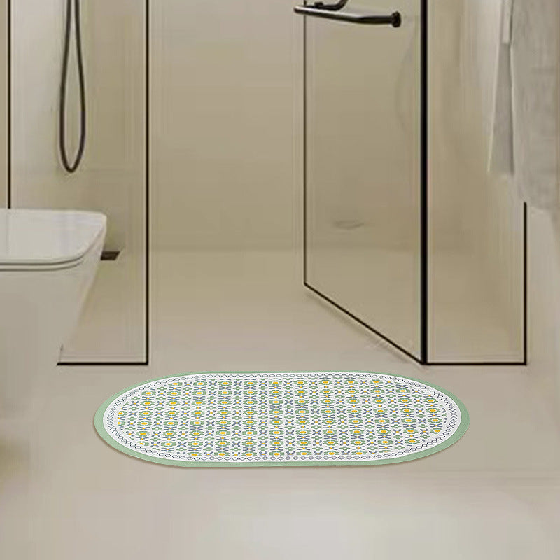 Oval non-slip vinyl mat with fine mosaic print and water-repellent surface Kalsten
