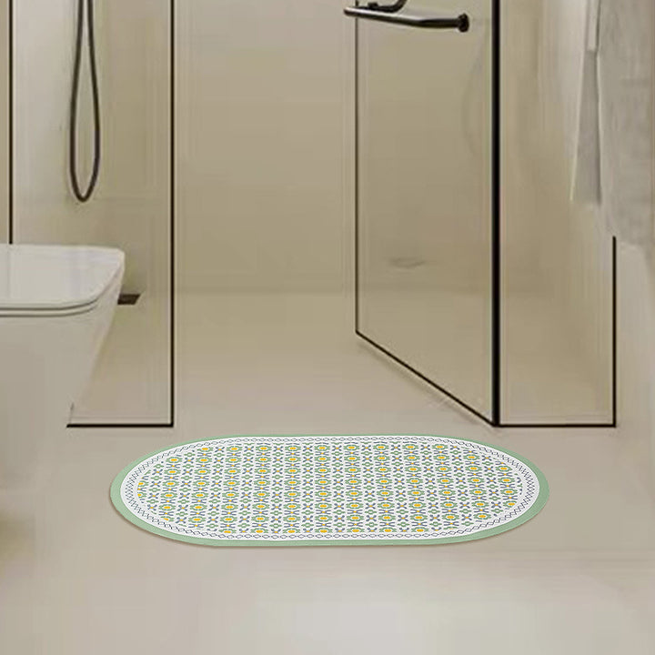 Oval non-slip vinyl mat with fine mosaic print and water-repellent surface Kalsten