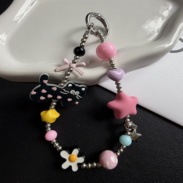 Playful Cat-Themed Beaded Keychain Kalsten