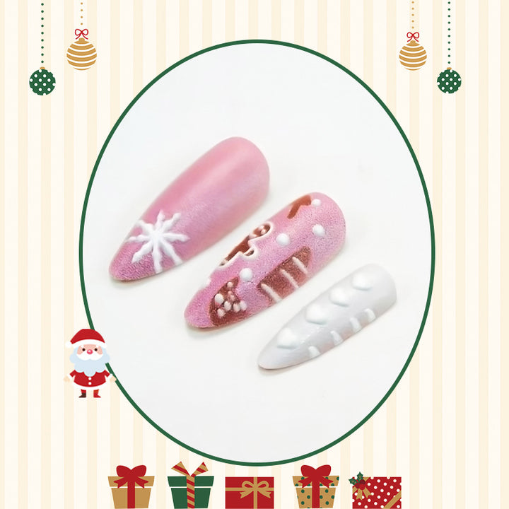 Acrylic nail set with festive Christmas designs and elegant embellishments Kalsten