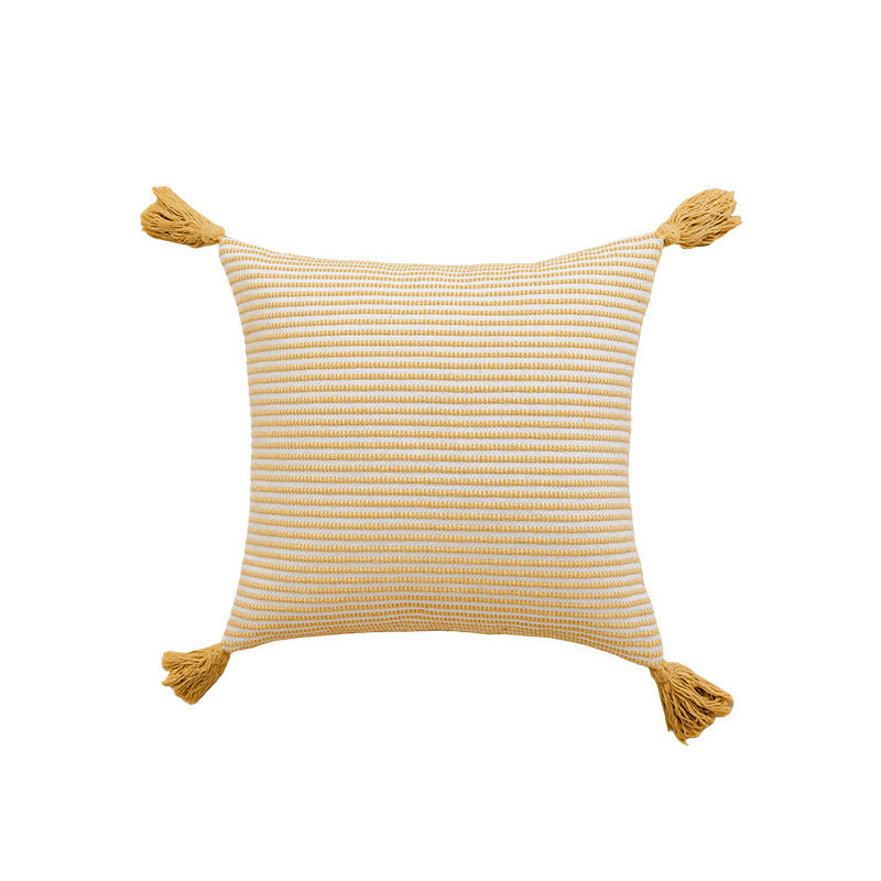 Worn Fringe Striped Decorative Pillow