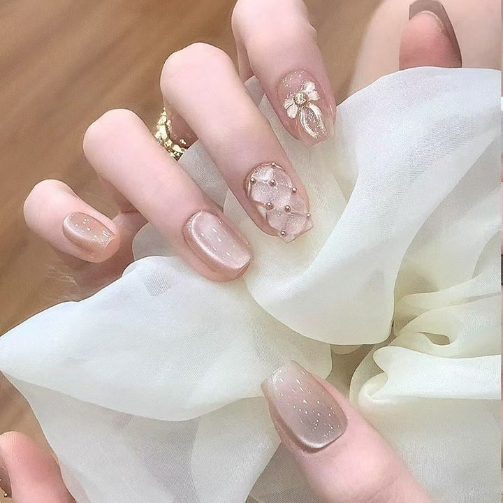 Decorative Press-On Nail Set with Floral Accents