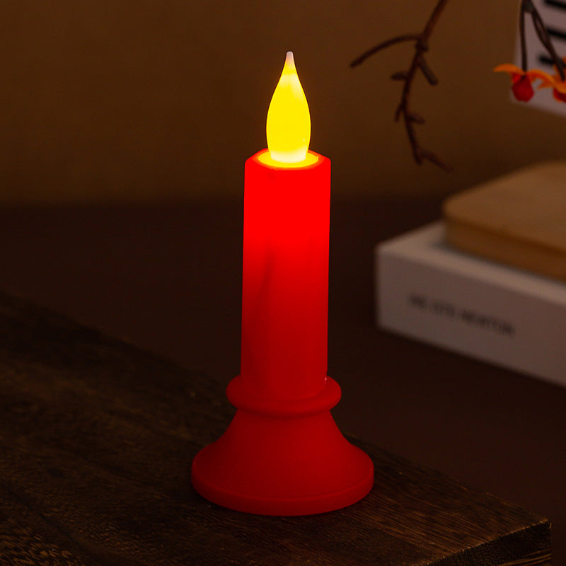 Flickering LED pillar candle in real wax look with removable holder
