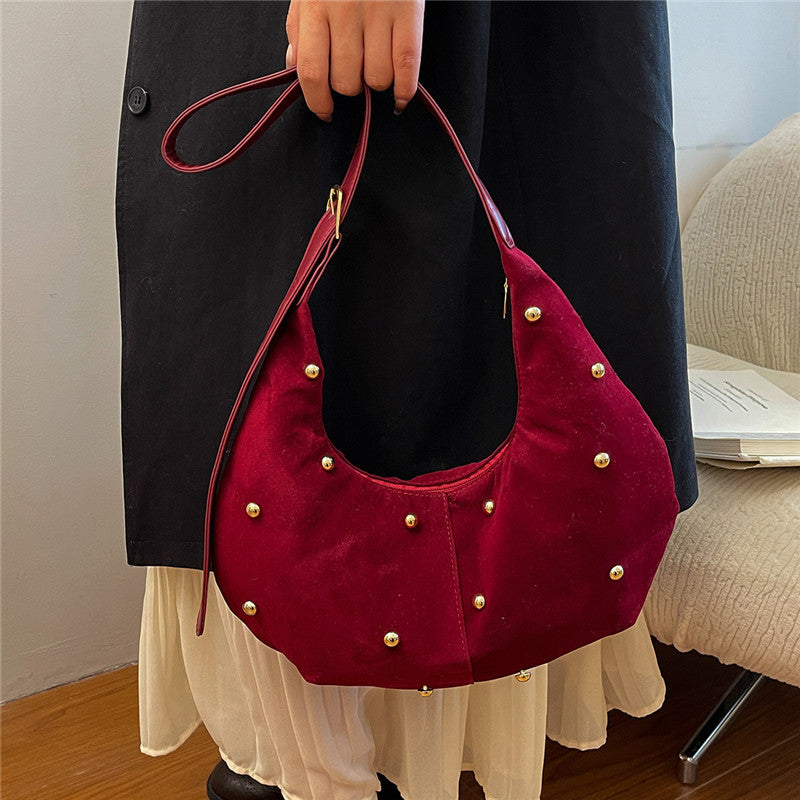 WoTextured Suede Hobo Bag with Decorative Studs Kalsten