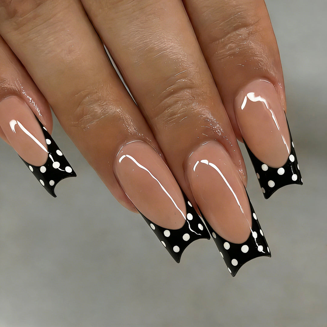 Elegant Polka Dot French Tip Press-On Nails Kalsten
