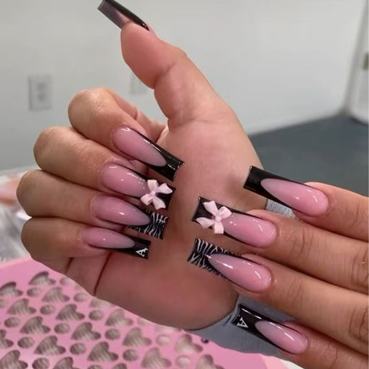 Stylish Artistic Press-On Nails with 3D Bow Design Kalsten