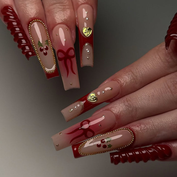 Artificial nail set with festive accents and glitter embellishments Kalsten