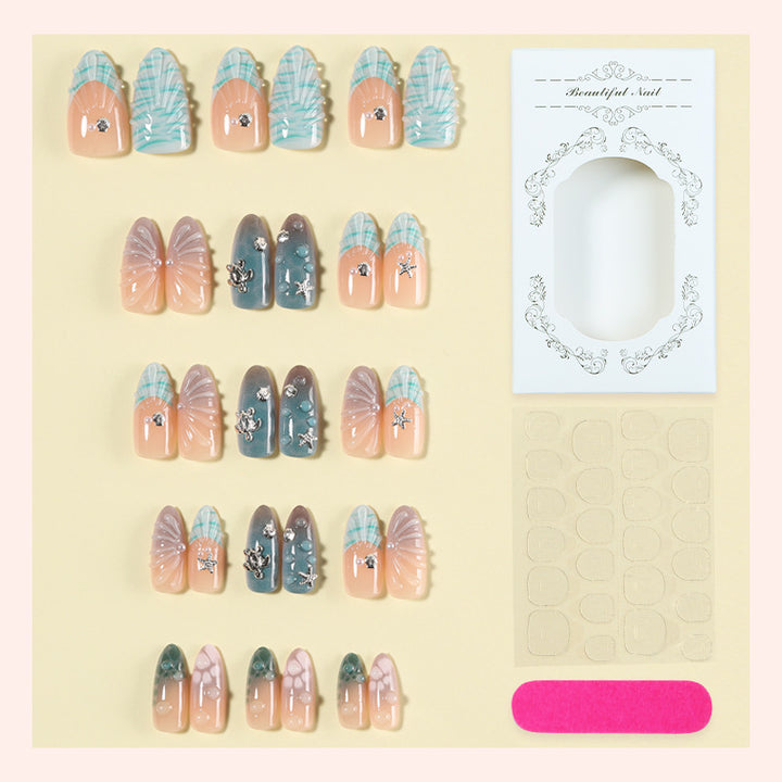 Artistic Press-On Nail Set with Decorative Elements kalsten