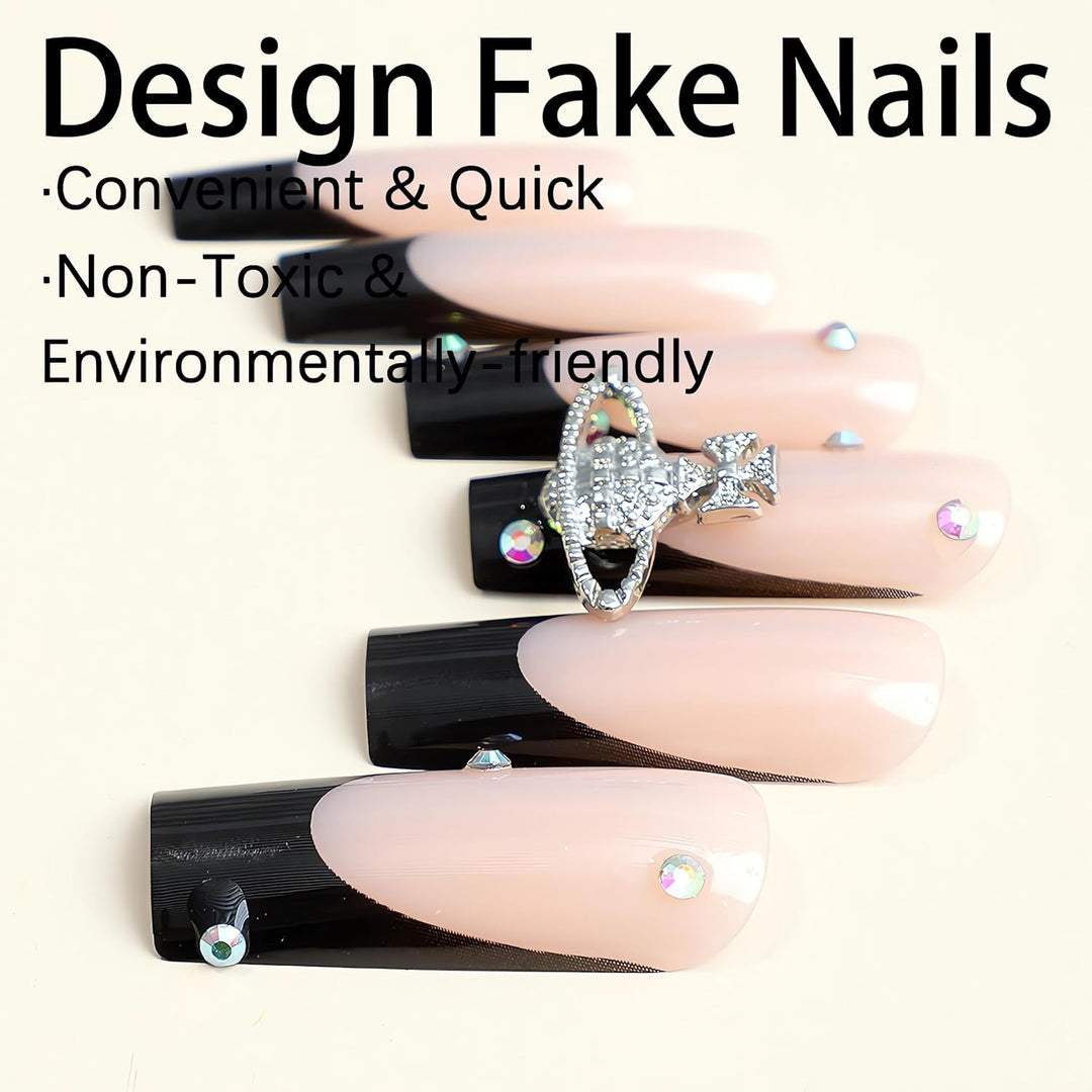 Glamorous artificial nails with rhinestones and unique 3D decorations Kalsten