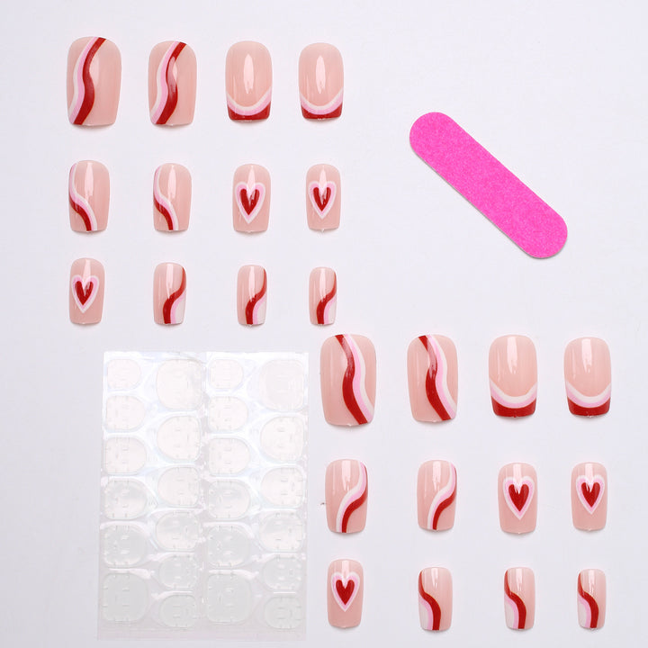 Stylish Heart-Embellished Press-On Nails Kalsten