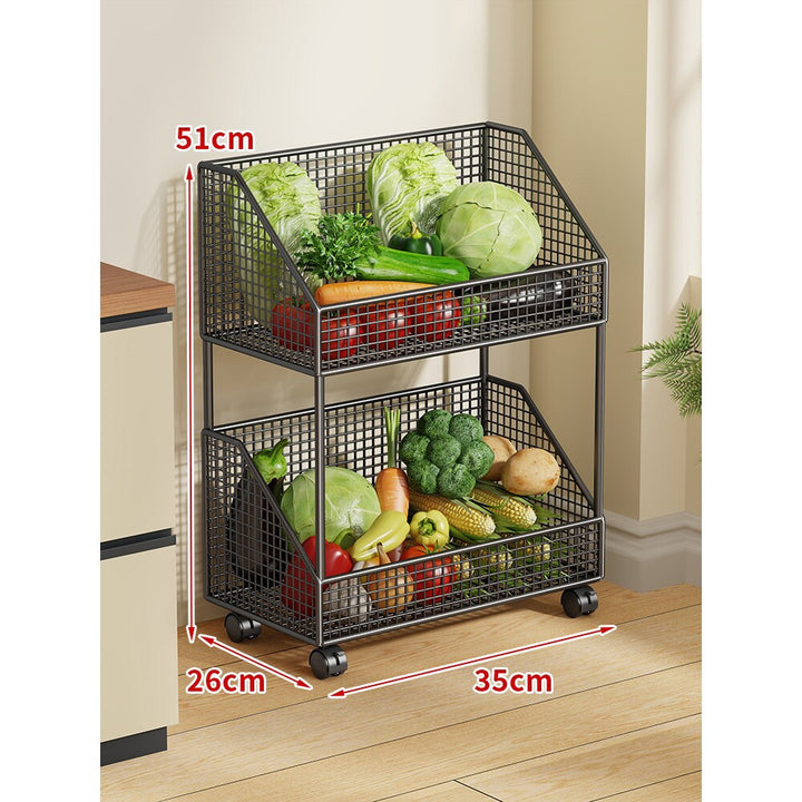 Two-Tier Mesh Rolling Kitchen Produce Storage Cart
