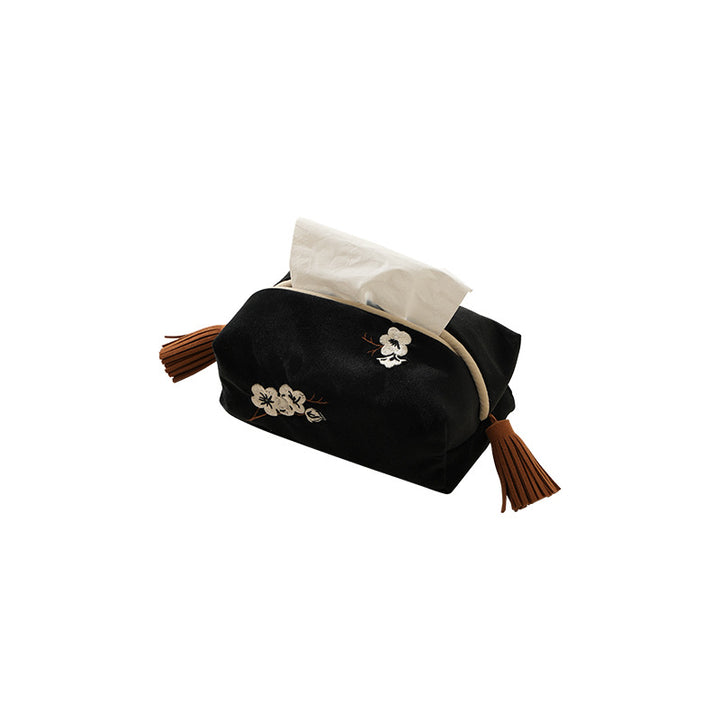 Embroidered tissue box cover made of velvet with tassels Kalsten