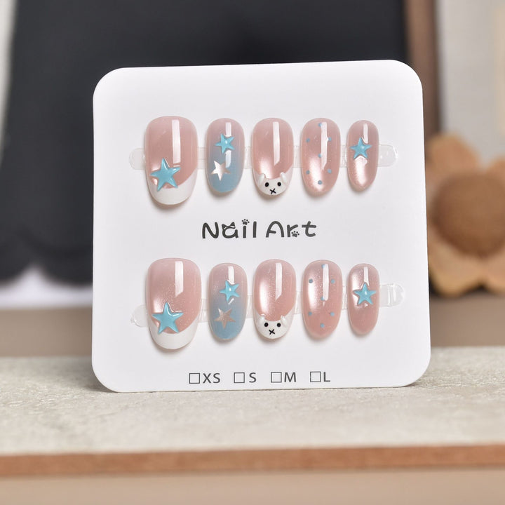 Artistic Star-Embellished Press-On Nail Set Kalsten