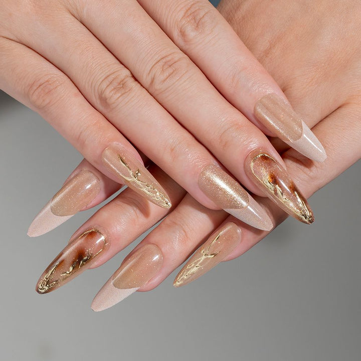 Elegant Stiletto Press-On Nail Set with Gold Accents Kalsten