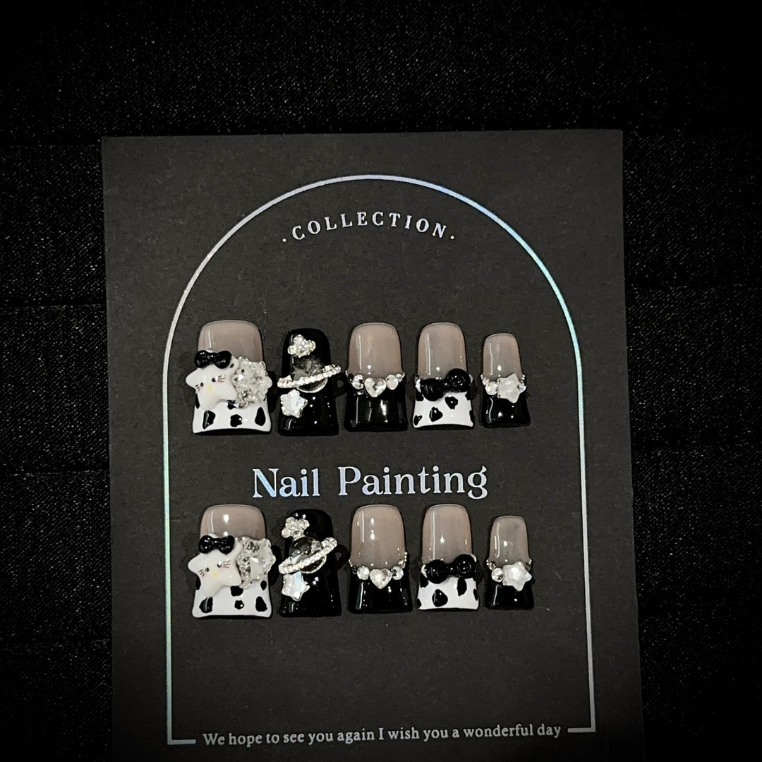 Decorative Press-On Nail Art Set with Unique Character Accents