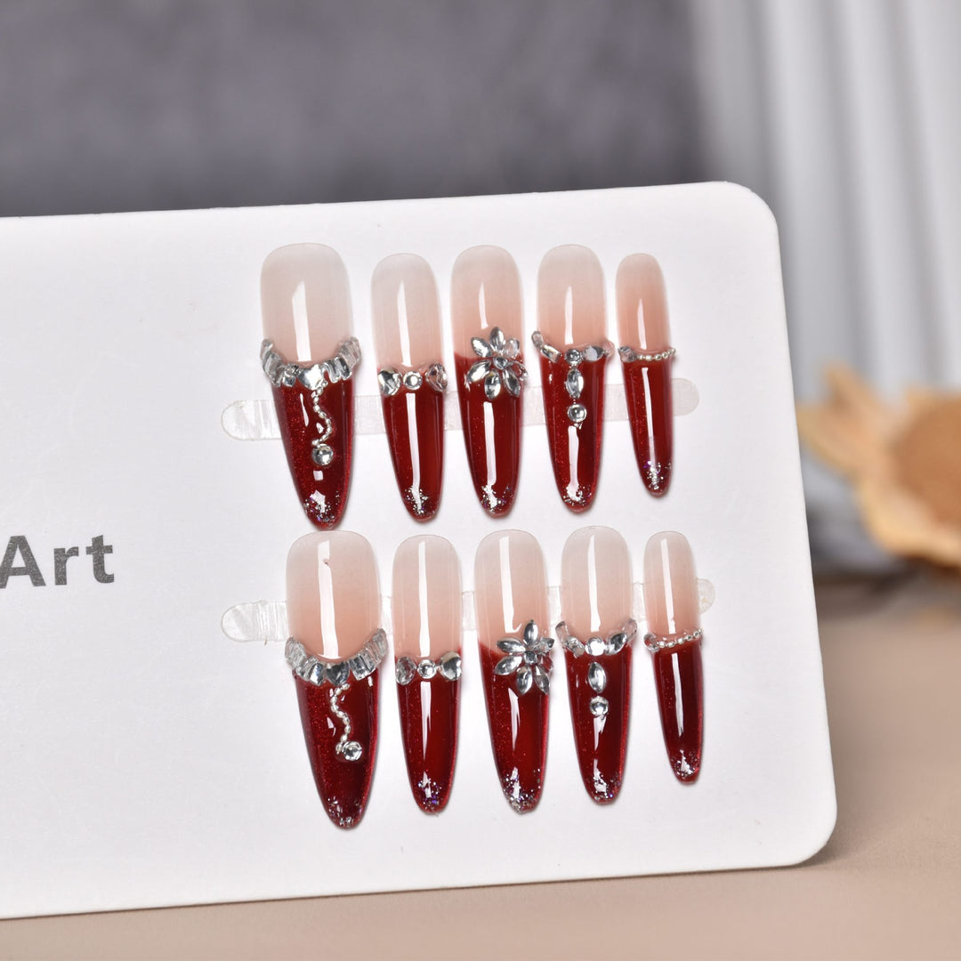 Premium Rhinestone-Embellished Acrylic Nails Kalsten