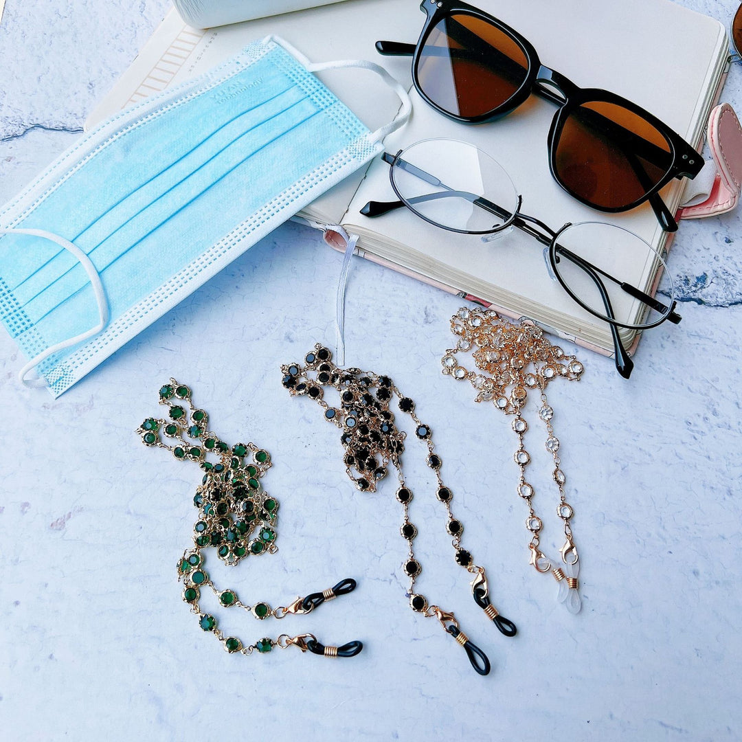 Elegant Black Gemstone Eyewear Chain Kalsten
