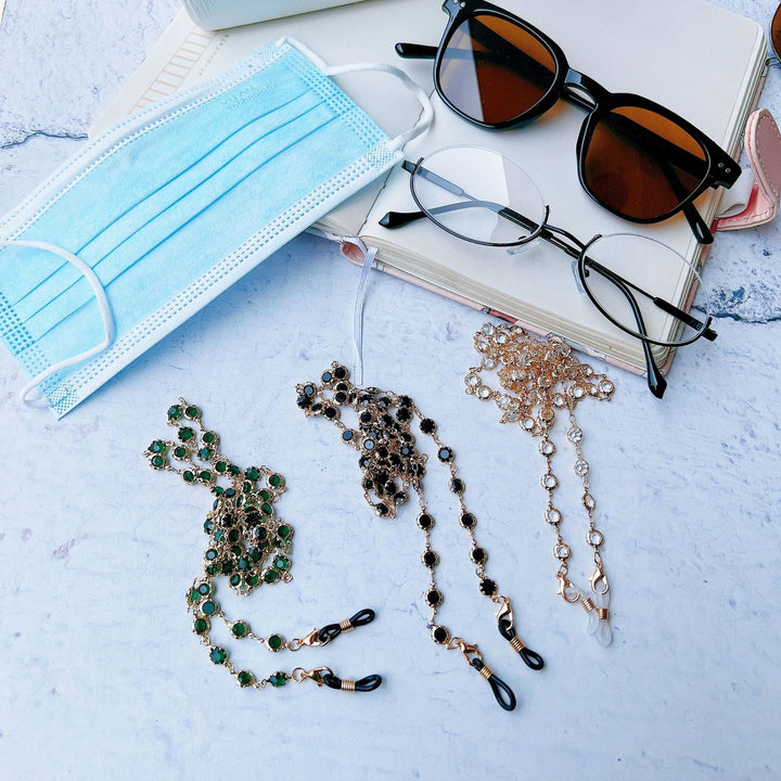 Elegant Black Gemstone Eyewear Chain Kalsten