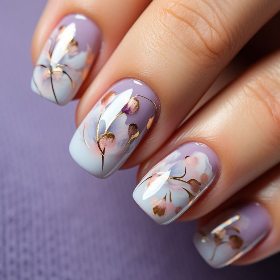 Elegant Floral Gel Nail Art Extensions Kalsten