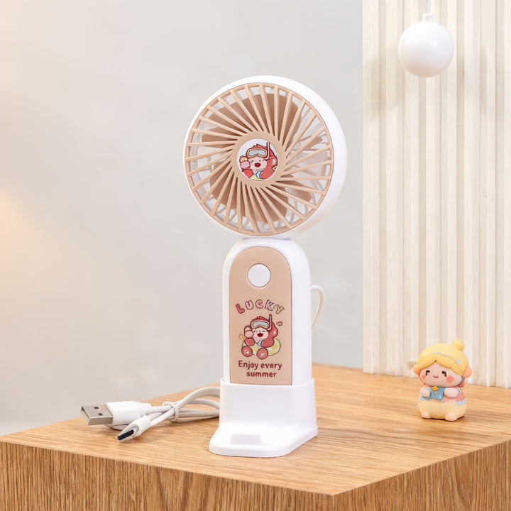 Women's Portable USB Hand Fan with Cute Kalsten Design
