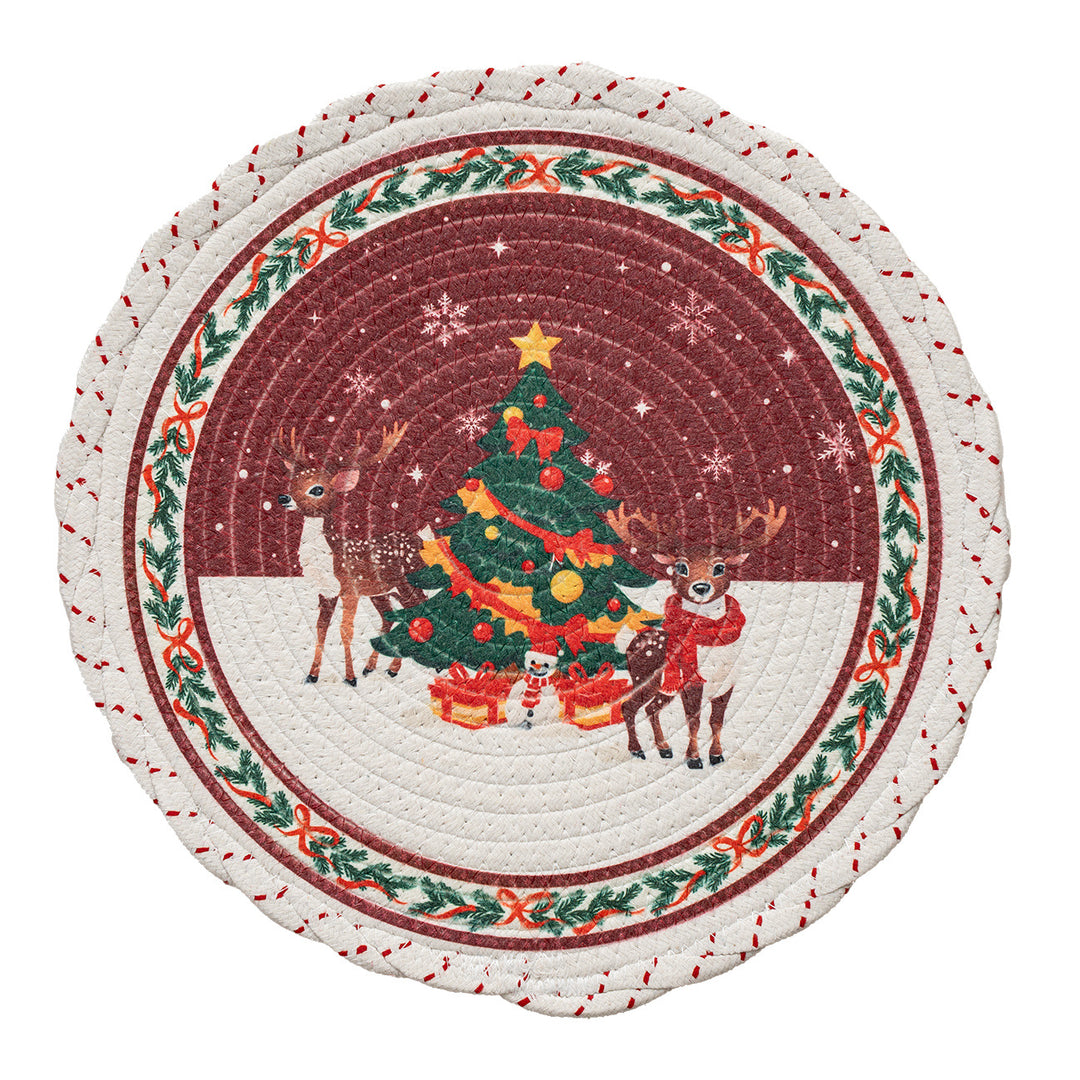 Braided round Christmas tree skirt made of cotton with quilted winter motif Kalsten