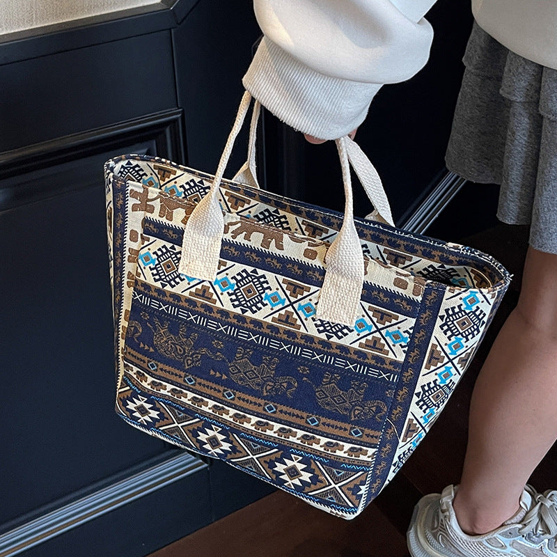 Geometric Print Canvas Tote Bag