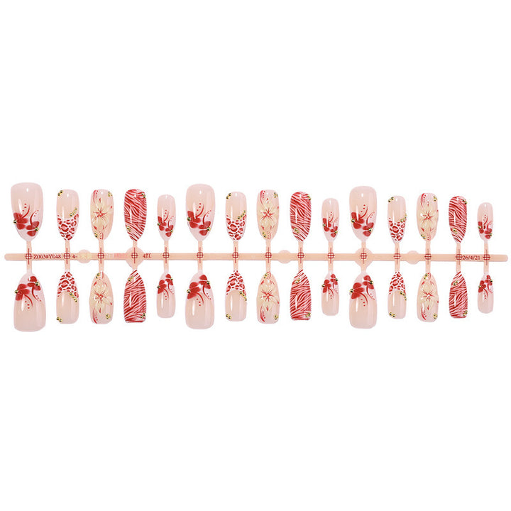 Artificial Nail Set with Floral Design and Gold Accents Kalsten