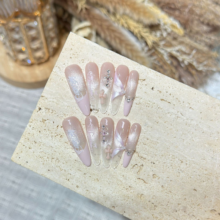 Elegant Stiletto Press-On Nail Set with Intricate Designs Kalsten